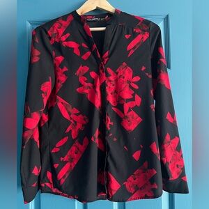 Karl Lagerfeld Black Button-Up Blouse with Red Abstract Floral Print